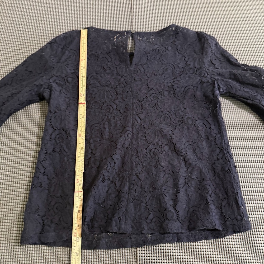 LOFT Petites Navy Blue Floral Lace Bell Sleeve Blouse Top XSP